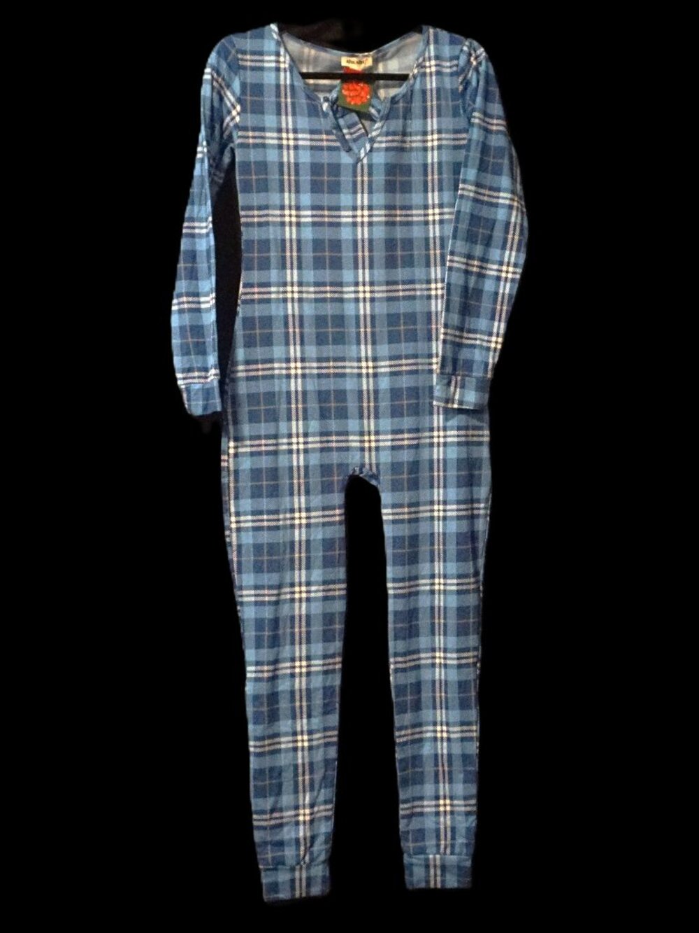 Shosho Pajamas 1-Piece Blue and White Plaid w Matching Headband Women’s Medium